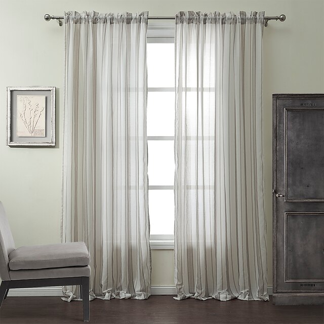  Sheer Curtains Shades Stripe Linen / Cotton Blend Jacquard