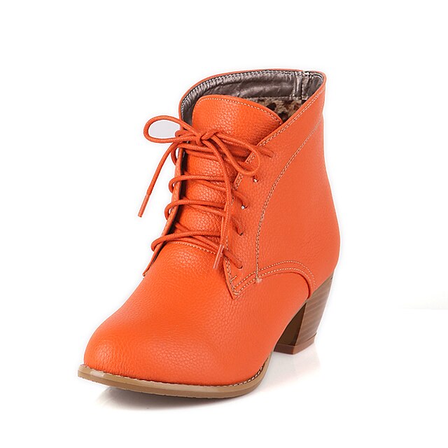  Women's Spring Fall Winter Fashion Boots Leatherette Casual Chunky Heel Lace-up Brown Black Brown Beige Orange