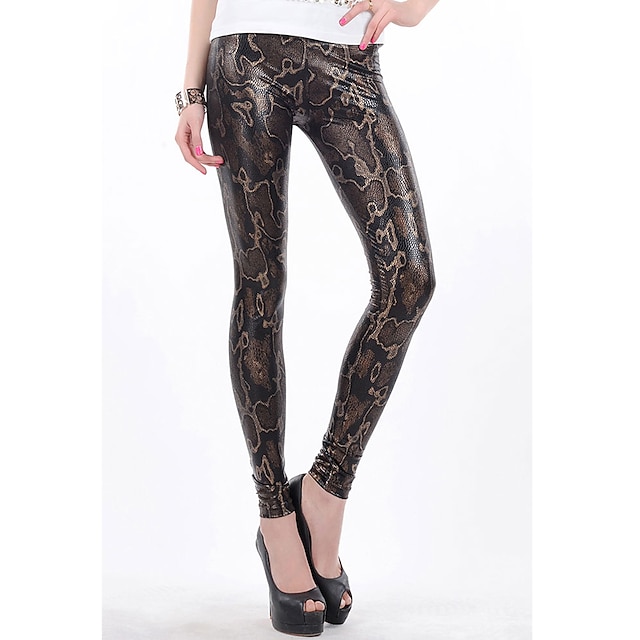  kvinners mote høy midje slange tekstur metalliske leggings (hofte: 90-104cm lengde: 105cm)