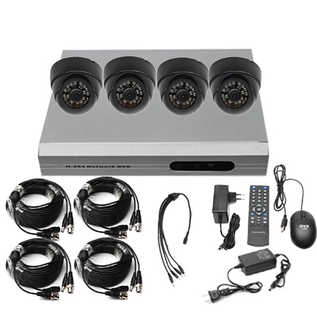  Ultra-Low-Preis 4-Kanal CCTV DVR-Kit (H. 264, 4 Hallen-IR-Farb-Kameras)