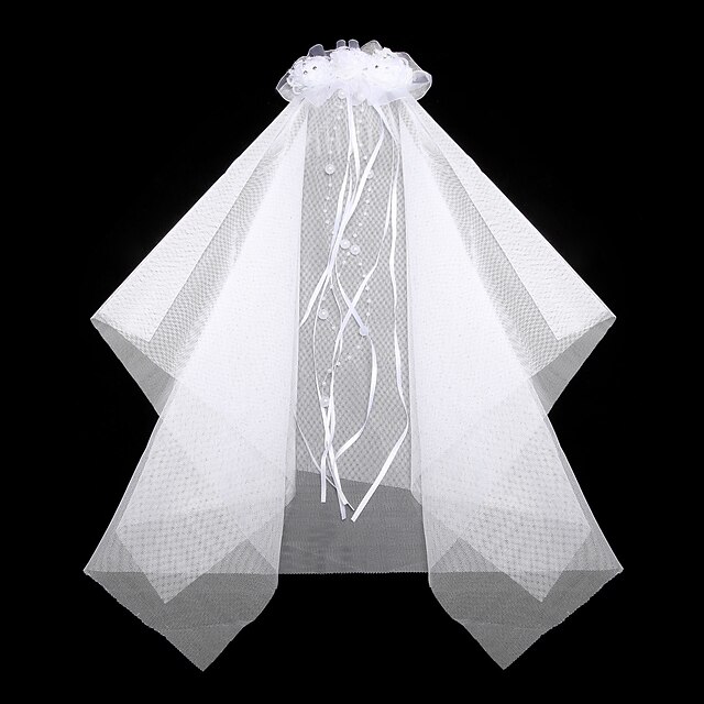  Gorgeous Satin/ Lace With Rhinestone/ Imitation Pearl Wedding Flower Girl Veil/ Headpiece Combs
