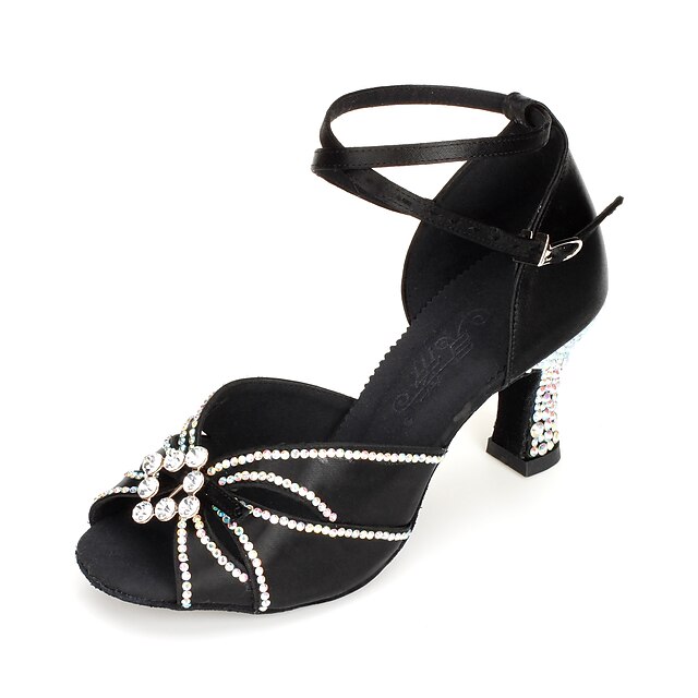  Women's Latin Shoes / Ballroom Shoes Satin Buckle Heel Rhinestone / Buckle Stiletto Heel Dance Shoes Black