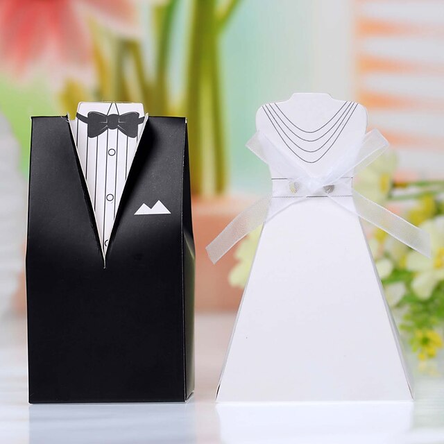  Card Paper Favor Holder With Bow Favor Boxes-12 Wedding Favors
