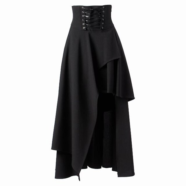  Steampunk Gothic Lolita Steampunk Punk Rave Dress Skirt Women's Cotton Japanese Cosplay Costumes Black Solid Colored Medium Length