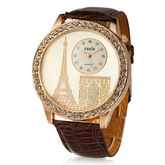  PU Round Quartz Movement with Crystal Women's Watch(More Colors)