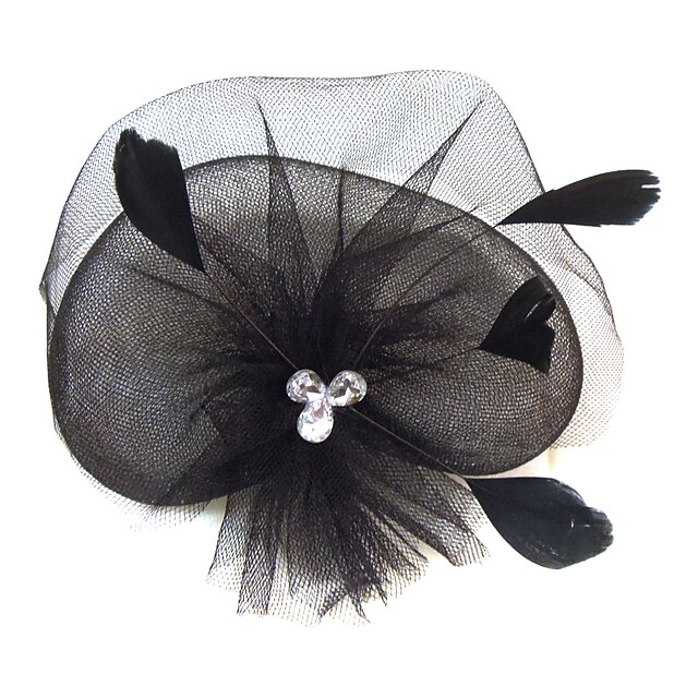  rhinestone feather net fascinators headpiece klassisk feminin stil