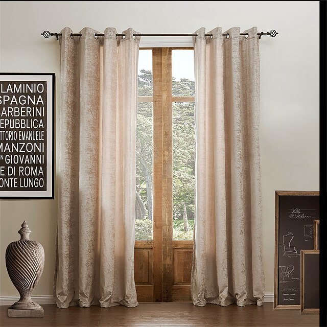  Two Panels  Solid Classic Chenille Rayon Eco-friendly Curtain 