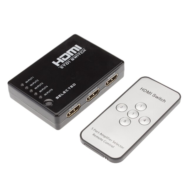  hdmi switch 5in 1out 1080p HDMI 1,3 med fjernkontroll