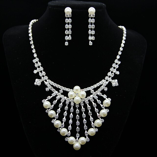  Gorgeous legering / oäkta pärla med strass smycken Set inklusive halsband, örhängen