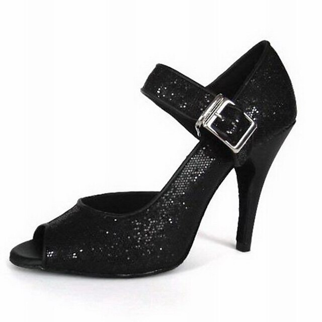  Women's Latin Shoes Heel Customized Heel Buckle Black / Ballroom Shoes / Leather