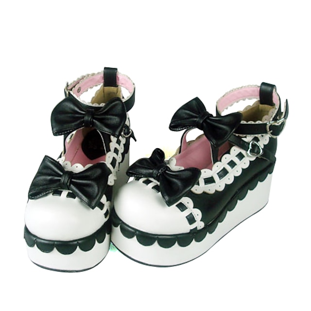  Mulheres Sapatos Shiro& Kuro Confeccionada à Mão Salto Plataforma Sapatos Laço 7 cm Preto Vermelho Couro PU / Couro de Poliuretano Couro de Poliuretano Trajes de Halloween