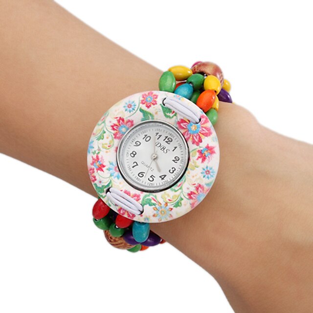  Madeira analógico relógio pulseira de quartzo das mulheres (Multi-Colorido)