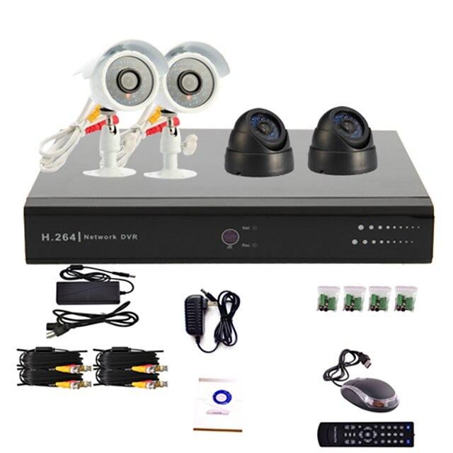  4 Channel CCTV DVR System(2 Outdoor Warterproof Camera&2 Indoor Dome Camera,PTZ Control)