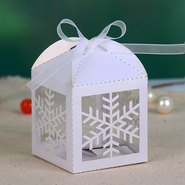  Cuboid Pearl Paper Favor Holder with Ribbons Favor Boxes - 12