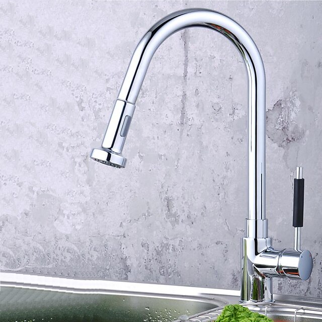  Kitchen faucet - One Hole Chrome Pull-out / ­Pull-down Deck Mounted Traditional Kitchen Taps / Brass / Single Handle One Hole