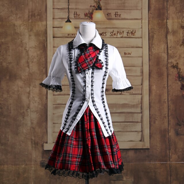  Punk Lolita Lolita Kjoler Dragter Dame Pige Bomuld Japansk Cosplay Kostumer Patchwork Kortærmet Kort Længde