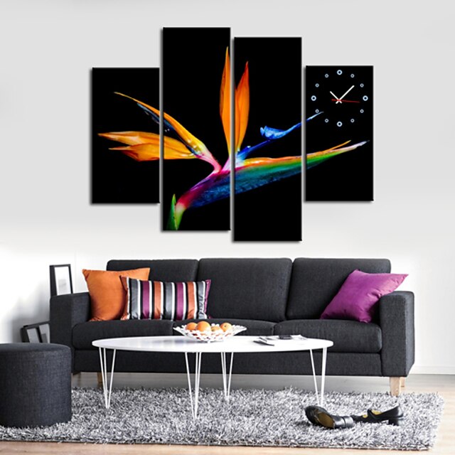   Bird Design Wall Clock in Canvas Set of 4