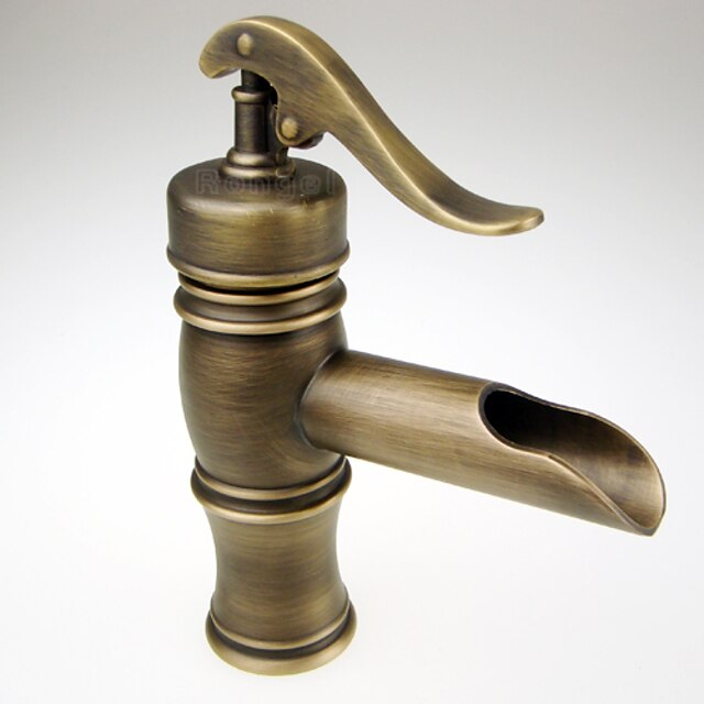  Antique Centerset Waterfall Ceramic Valve One Hole Single Handle One Hole Antique Brass, Bathroom Sink Faucet