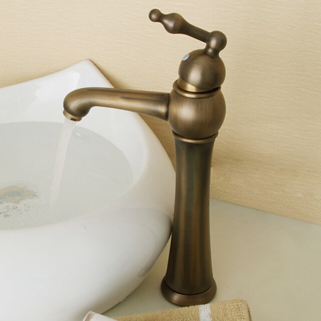  Art Deco/Retro Vessel Ceramic Valve One Hole Single Handle One Hole Antique Brass, Bathroom Sink Faucet