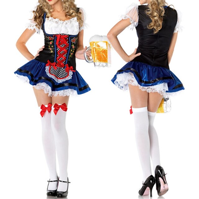  Dirndl Trachtenkleider Dame bayerske feriekjole Oktoberfest Festival / høytid polyester Dame Lett Karneval Kostumer Blonder / Kjole / Kjole