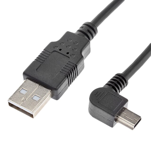  A USB Male to Mini USB 90 Degree to Right Data Cable Black(0.5m)