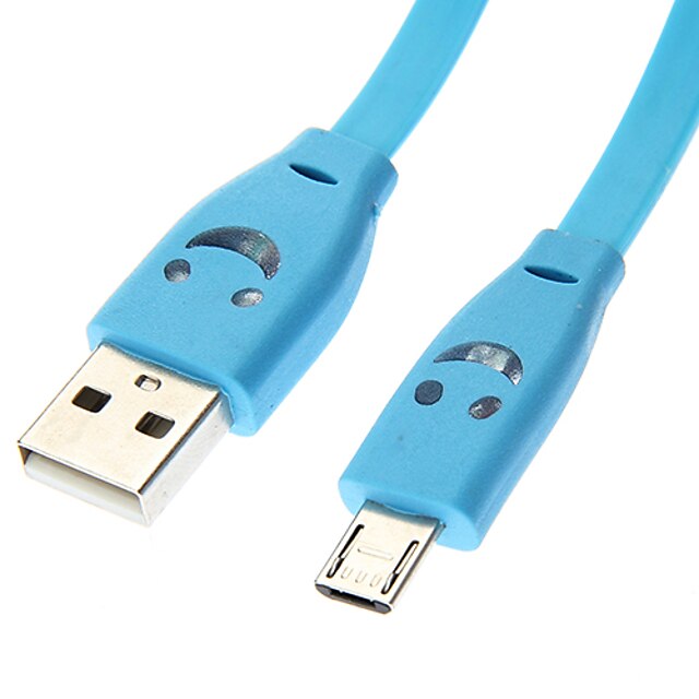  USB A Male to Micro USB Male Flat Type Smile Face Blue (1M)