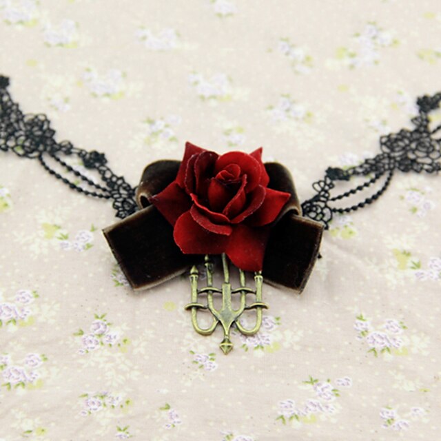  Main Bloody Rose Dentelle Noir et Rouge et satin Gothic Lolita Collier