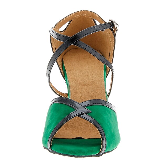  Women's Dance Shoes Suede Latin Shoes / Ballroom Shoes Buckle Heel Customized Heel Customizable Green / Leather / EU40