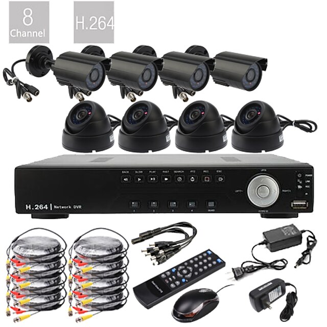  D1 8CH Ultra Tiempo real H.264 CCTV DVR Kit (8pcs 420TVL Cámaras CMOS, exteriores e interiores)