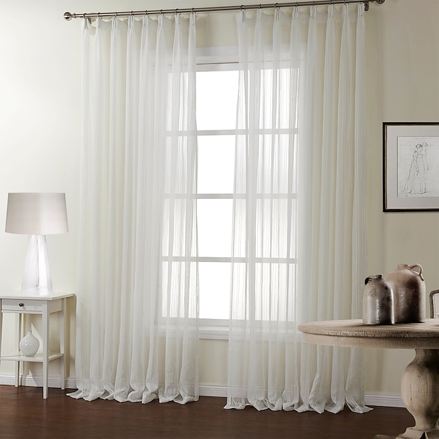  Rod Pocket Grommet Top Tab Top Double Pleat Two Panels Curtain Modern , Jacquard Stripe Bedroom Polyester Material Sheer Curtains Shades