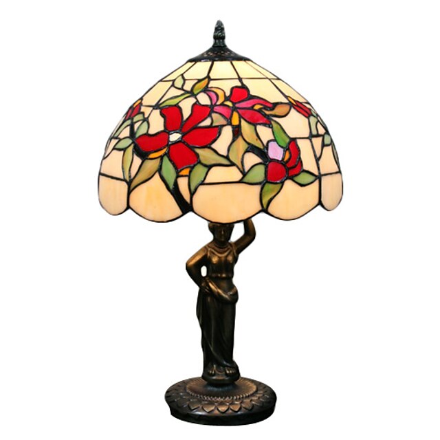  40w vakre vintage bordlampe med rød blomst og grønt bladmønster-gudinne kroppen pol