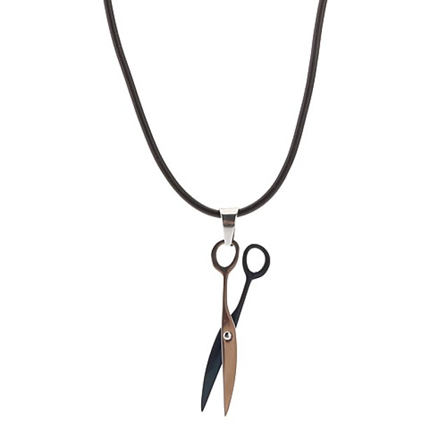  Pendant Necklace - Leather, Titanium Steel Scissors Necklace Jewelry For Daily
