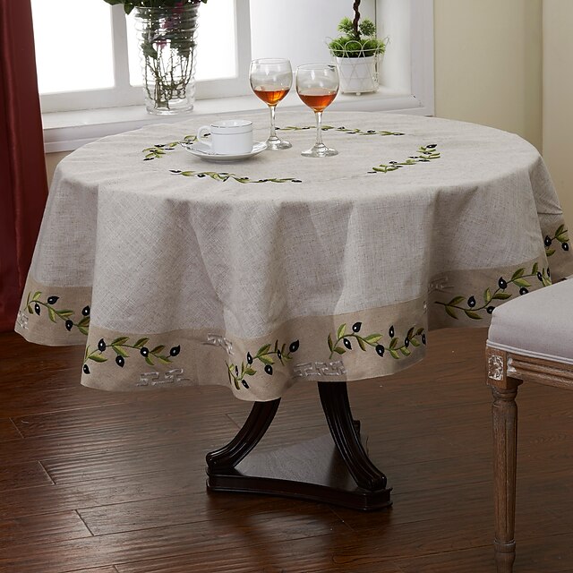  Linen Round Table Cloth Floral Embroidered Table Decorations