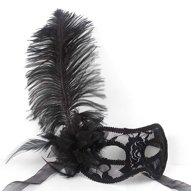  Black Floral Lace Feather Mask Halloween Props Cosplay Accessories