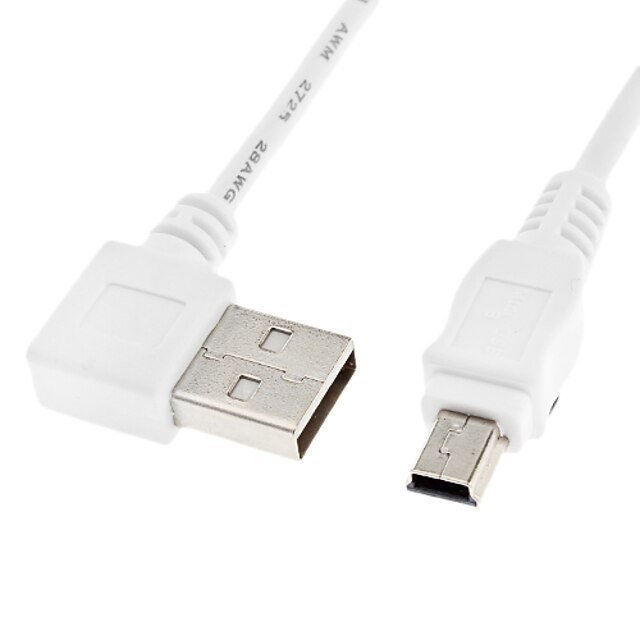  A USB Male 90 Degree to Left to Mini USB Male Data Cable White (0.5m)