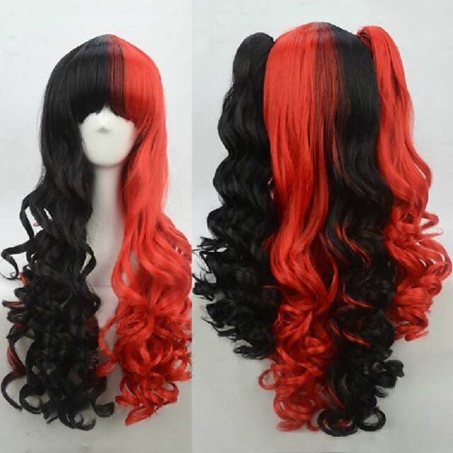  Devil's Honey Black en Red Curly Staartjes 70cm Gothic Lolita pruik