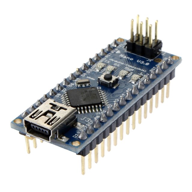  Módulo Nano V3.0 AVR ATmega328 P-20AU para Arduino (Preta e Azul)+ Cabo USB