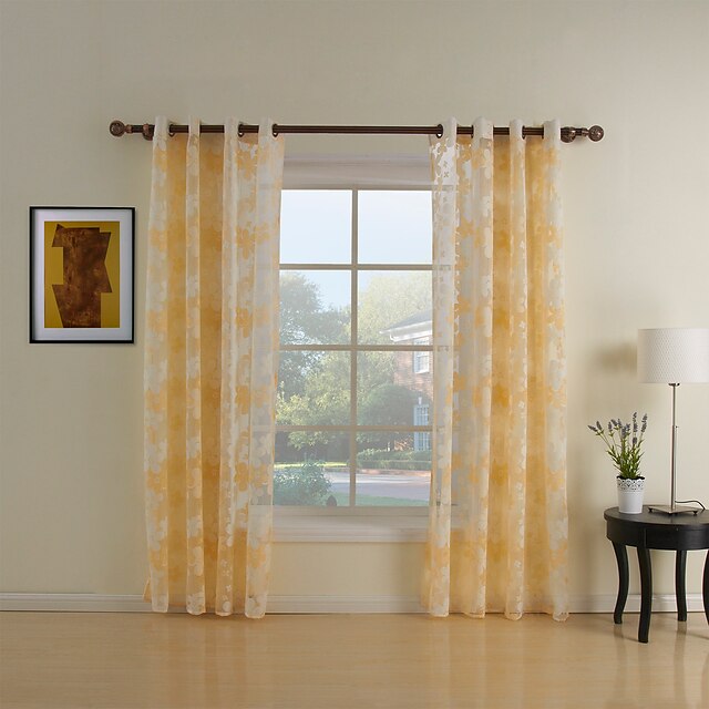  Rod Pocket Grommet Top Tab Top Double Pleat Two Panels Curtain Country Living Room Polyester Material Sheer Curtains Shades Home