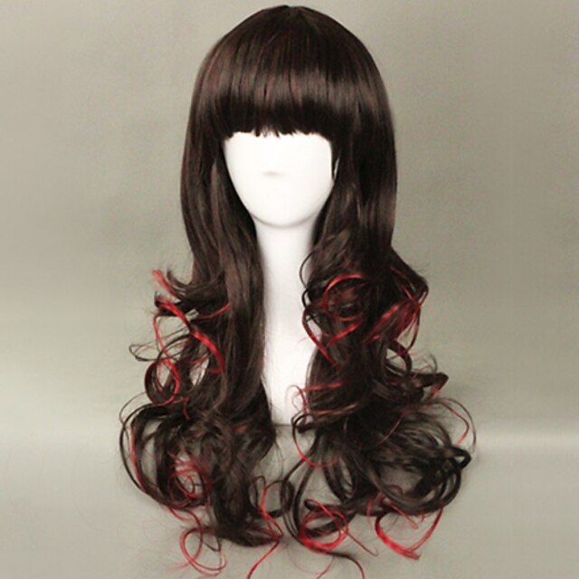  Zipper Red Destaque Preto 65 centímetros Punk Lolita peruca