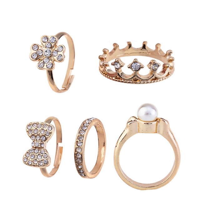  Women's Band Ring - Pearl, Alloy Crown, Bowknot Ladies Golden For Daily 8½