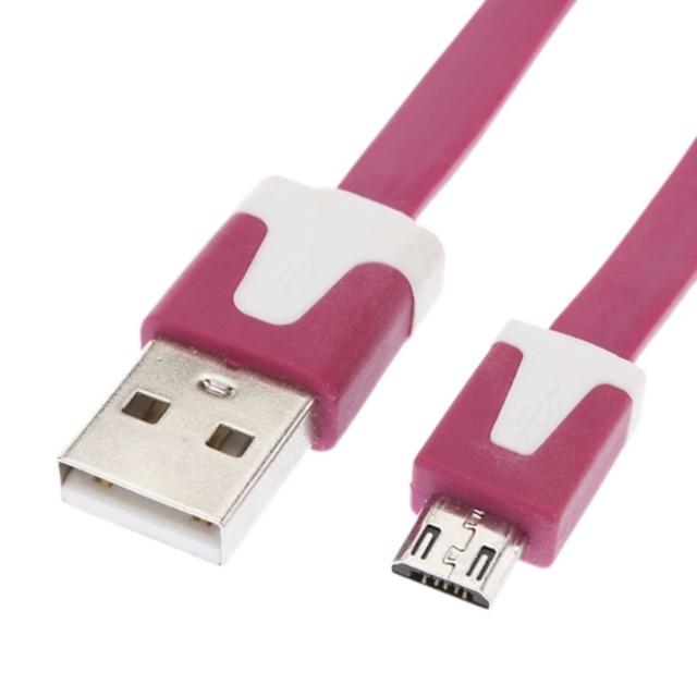  Micro USB para USB macho para macho cabo de dados para Samsung / Huawei / ZTE / Nokia / HTC / Sony Ericson Apartamento Tipo Rosa Vermelha (1M)