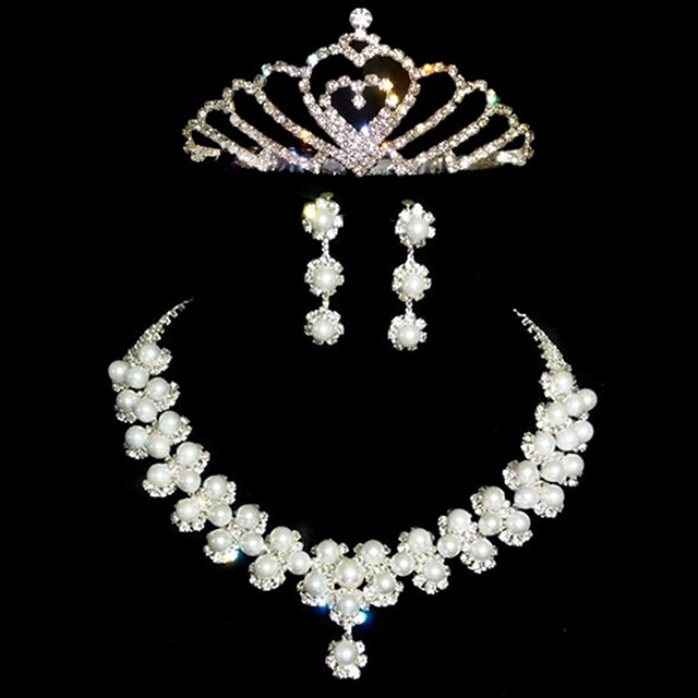  Zářící Diamond & Pearl Simulované Svatební Svatební šperky sada, včetně náhrdelník, náušnice a diadém