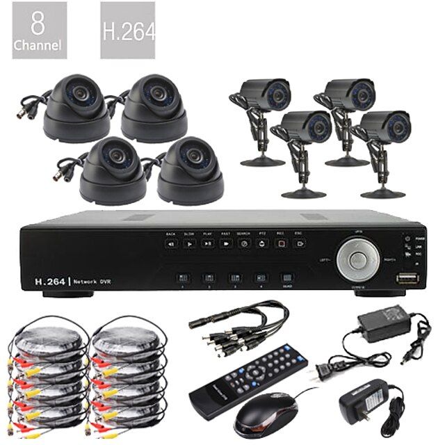  Ultra basso prezzo fai da te 8CH D1 in tempo reale H.264 CCTV DVR Kit DVR (8pcs 420TVL visione notturna Telecamere CMOS)