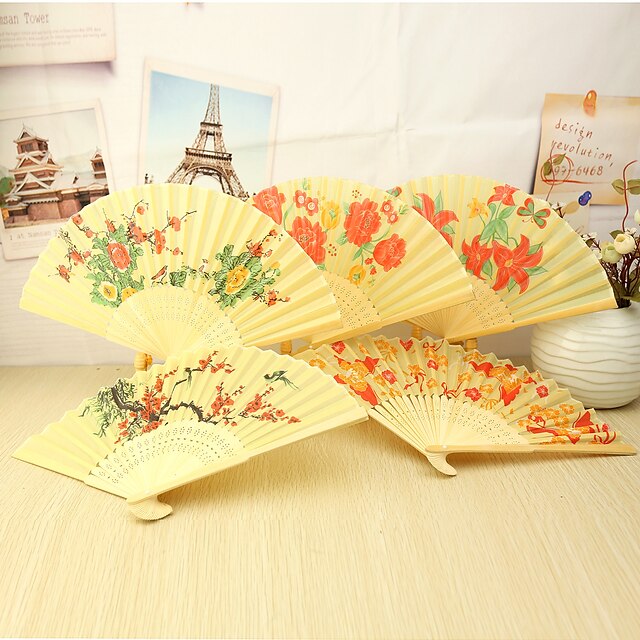  Beautiful Floral Bamboo Hand Fan - Set of 4(Mixed Floral Pattern)
