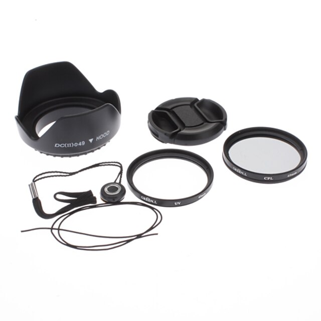  49mm UV CPL Filter Lens + Cap + Keeper + Hood för Sony Alpha NEX-7 NEX-5N NEX-C3