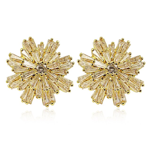 Gold Plated Flower Design Cubic Zirconia Earrings