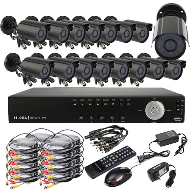  Ultra DIY 16CH Real Time H.264 CCTV DVR Kit (16pcs 420TVL Waterproof Night Vision CMOS Cameras)