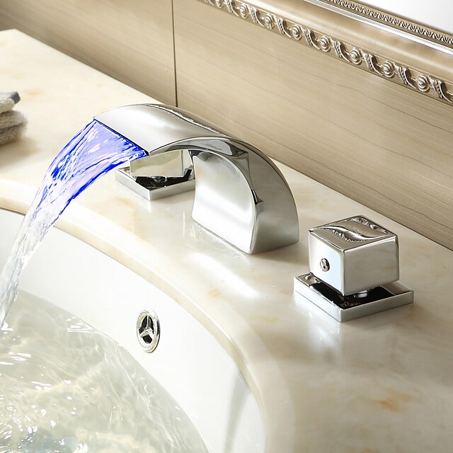  Contemporary  with  Chrome Two Handles Three Holes  ,  Feature  for Waterfall Widespread LED