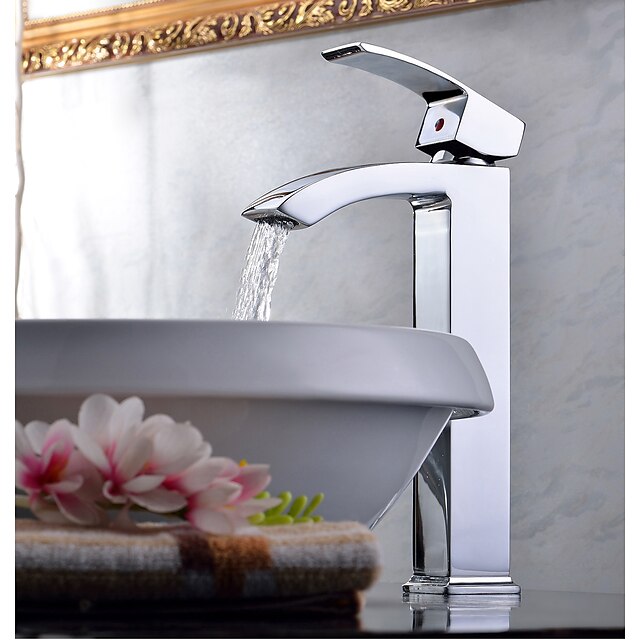  Håndvasken vandhane - Vandfald Krom Basin Et Hul / Enkelt håndtag Et HulBath Taps