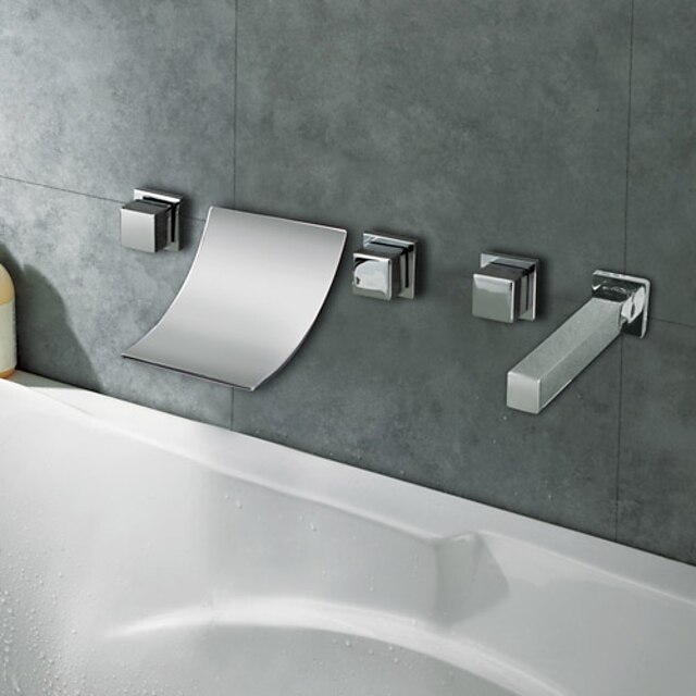  浴槽用水栓 - コンテンポラリー クロム 壁式 セラミックバルブ / 真鍮 / 3つのハンドル5つの穴